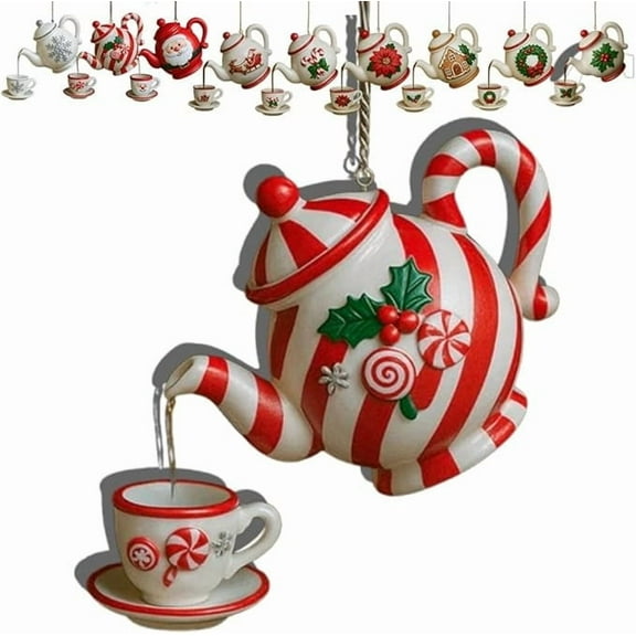 SHENGXINY Christmas Decorations,Vintage Cute Mini Teapot Pendant Ornaments,Festive Decor with Pouring Tea Effect Gifts for Teas Lovers &Friend &Teens Multicolor 3.15in