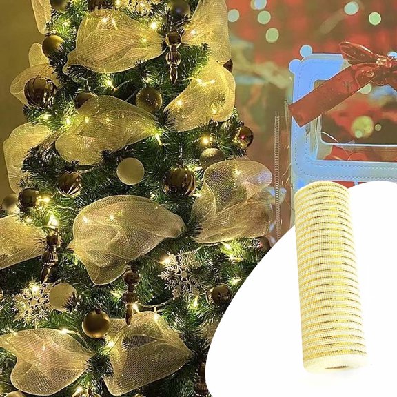 SHENGXINY Christmas Ribbon Clearance Christmas Mesh Ribbon Decoration Metal Mesh Metal Foil Whites Gold Mesh Roll for DIY Christmas Projectsing Christmas Tree Ornaments Packaging Crafting White