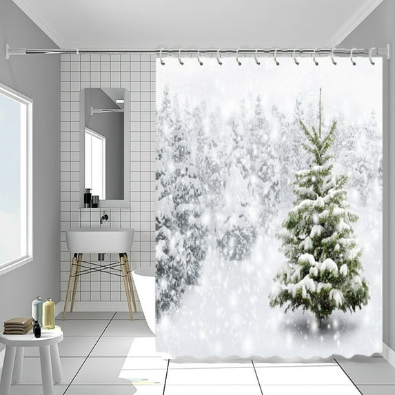SHENGXINY Christmas Shower Curtain with 12 Hook,Waterproof Curtains for Bathroom,Dry and Wet Separation Shading Warm Shower Curtain,Home Decor Multicolor 59x71in