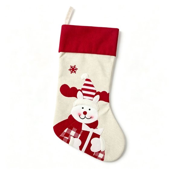 SHENGXINY Christmas Stockings 19'' Beige Felt Reindeer Pattern Socks Gift Bags for Fireplace Wall Stair Railing Christmas Tree Hanging Decor