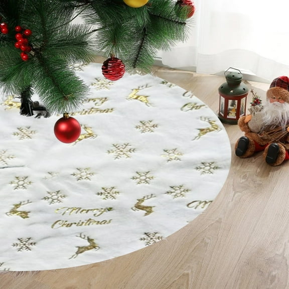 SHENGXINY Christmas Tree Skirt,Plushs Sequin Print Christmas Tree Decorations for Indoor Outdoor Living Room Garden,Gifts for Friends,Home Decor Gold 30.71×30.71in