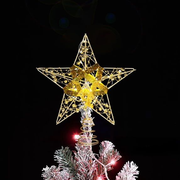 SHENGXINY Christmas Tree Topper Star with Lights,Christmas Tree Decorations,Iron Pentagram Lights,Festival Party Home Decor Gold 7.87x5.91 in