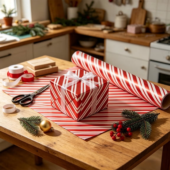 SHENGXINY Christmas Wrapping Paper Jumbo Rolls, RedWhite Candy Cane Stripe Print Gift Wrap for Xmas Holiday Present Wrapping