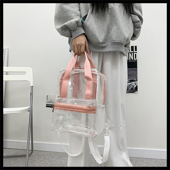 SHENGXINY Clear Backpack,Heavy Duty Pvc Transparent Backpack Spacious for Daily Commute and Outdoor Use Pink