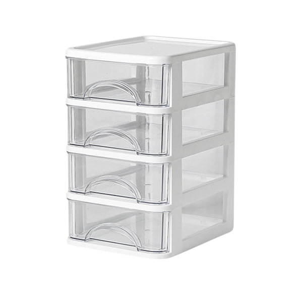 SHENGXINY Clear Box 4-Tiers Clearance Desktop Drawer Storage Multi-Tiers Drawer Plastic Office Storage Box Office Supplies Transparent Storage Rack With Drawers White