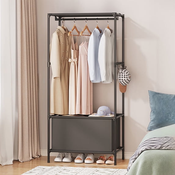 SHENGXINY Clothes Rack,Portable Two-Tier Freestanding Rack,Easy Assembly Wardrobe with Shelves and Hanging Rods for Bedroom Black 64.17x23.03x15.75in