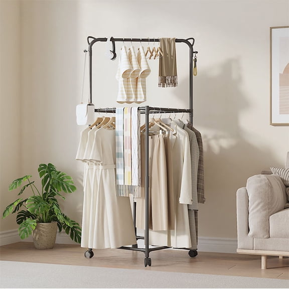 SHENGXINY Clothes Rack,Rotating Floor-Standing Clothes Hanger,Movable Indoor Drying Rack for Home School Dormitory Black 66.1x26.38x18.5in