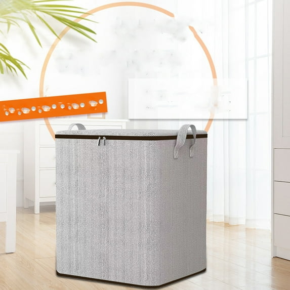 SHENGXINY Clothes Storage Bins with Lids & Reinforced Handles, Non-Woven Zipper Storage Bags for Clothing, Quilt, Comforter, Bedding Gray 15.8x17.7x17.7in