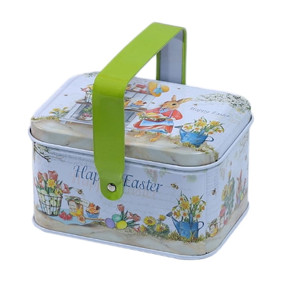 SHENGXINY Easter Basket, Portable Tin Box Ingenious Gift Packaging Snacks Candy Container, Easter Decorations and Ornaments, Perfect for Easter Gift Giving & Storage Multicolor 4.1x3x2.4in