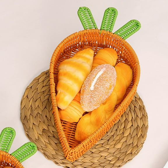 SHENGXINY Easter Basket,Radish Shaped Bamboo Woven Fruit Basket Stand,Natural Rattan Picnic Bowl Set,Kitchen Decor Orange 12.60x9.06x2.95in