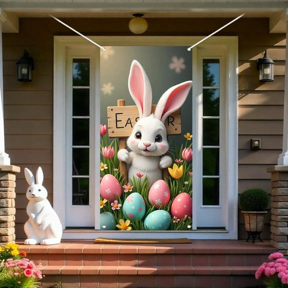 SHENGXINY Easter Bunny Door Cover,Easter Front Door Decorations,Easter Door Curtain,Party Room Garden Wall Holiday Background Decor Multicolor 70.87x35.43in