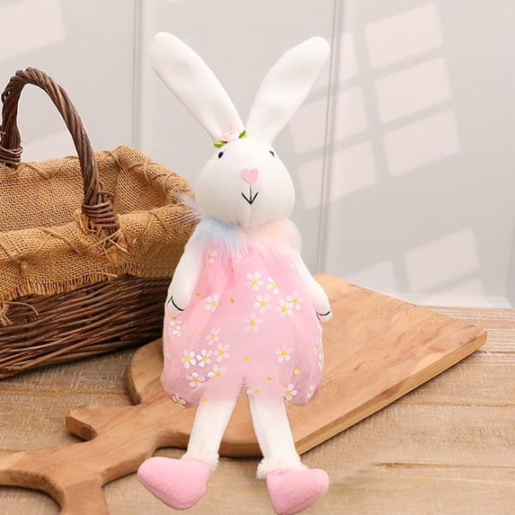 SHENGXINY Easter Bunny Plush, Fabric Bunny Rabbit Toy, Easter Decorations, Stuffed Animals,Standing Statue With Carrots Baskets For Layered Plates Table Decor Pink 17.32x5.91x5.91in
