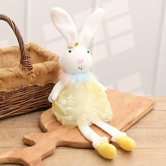 SHENGXINY Easter Bunny Plush, Fabric Bunny Rabbit Toy, Easter Decorations, Stuffed Animals,Standing Statue With Carrots Baskets For Layered Plates Table Decor Yellow 17.32x5.91x5.91in