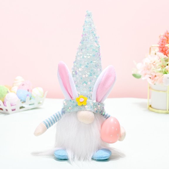 SHENGXINY Easter Bunny Plush, Light-Up Sequin Hat Doll Toy, Easter Decorations, Stuffed Animals,Faceless Ornament For Home Party Spring Decor Blue 3.5 x13.4 in