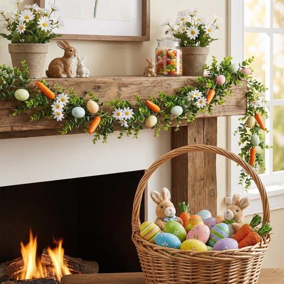 SHENGXINY Easter Garland,Artificial Garland with Eggs,Spring Branches Leaves Floral Indoor Home Decorations Multicolor 68.9in