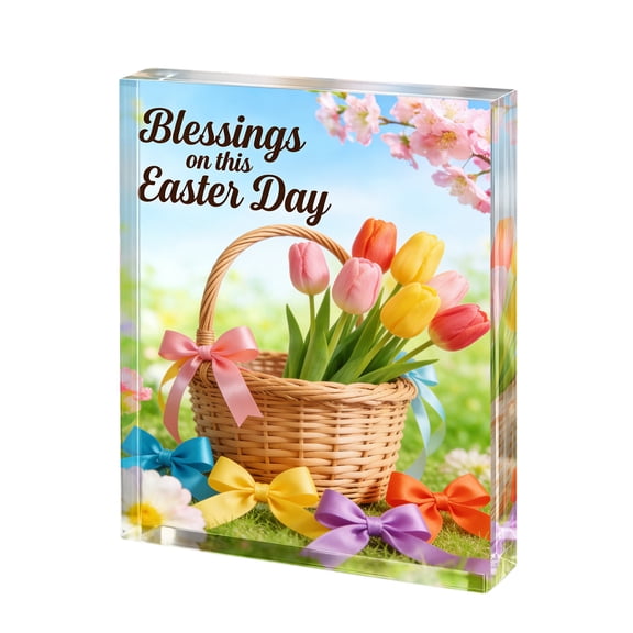 SHENGXINY Easter Tabletop Decor - Acrylic Desk Ornament Reusable Spring Easter Home Office Table Scape Decor Multicolor 5.9x4.7x0.5in