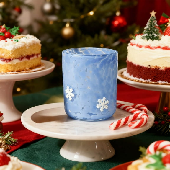 SHENGXINY Glass Cups,Christmas Polka Dots Glass with Holiday Elements Designs,Stylish Christmas,Themed Cup,Suitable for Festive Drinks,Full of Festive Vibe Blue 3.6x4.3in
