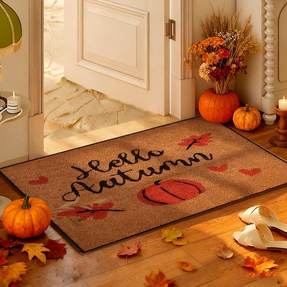 SHENGXINY Halloween Bathroom Rug for Halloween Thanksgiving Decorative Floor Mat Fall Pumpkin Maple Leaves Bathroom Kitchen Mat Porch Carpet Long Strip Foot Mat Entrance Mat