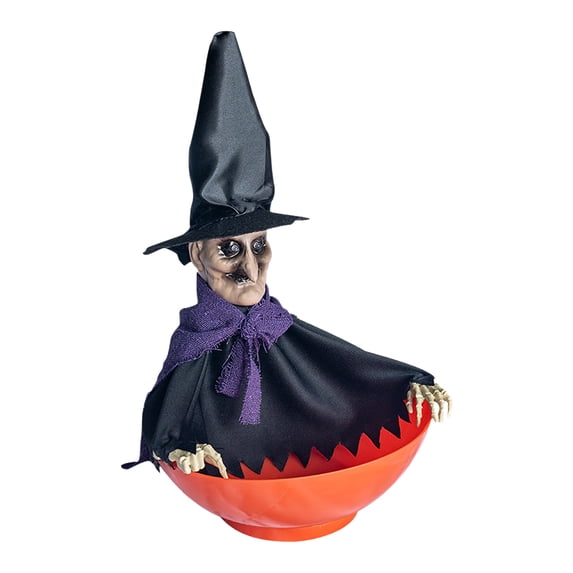 SHENGXINY Halloween Decorations Clearance Animated Halloween Skull Bowl-Plastic Skull Candy Bowl with Moving Skeleton Hand-Motion Activated Halloween Skull Candy Bowl