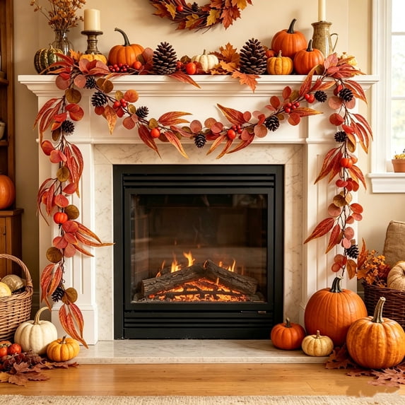 SHENGXINY Halloween Garland Indoor,Fall Simulation Maple Leaf Vine for Field Garden Window Thanksgiving Harvest Wall Ornament