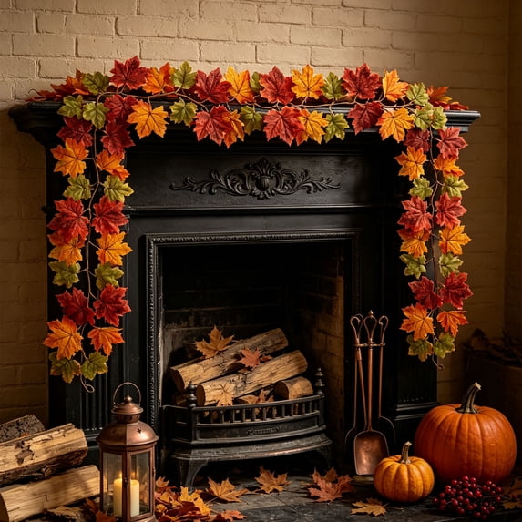 SHENGXINY Halloween Garland,Rustic Simulated Maple Leaf Set for Indoor Window Mantel Thanksgiving Festival Hanging Decor