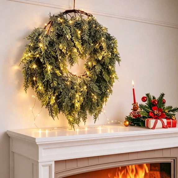 SHENGXINY Halloween Garland With Lights Indoor,Light Up Norfolk Soft Rattan for Fireplace Wall Tabletop Christmas Decor