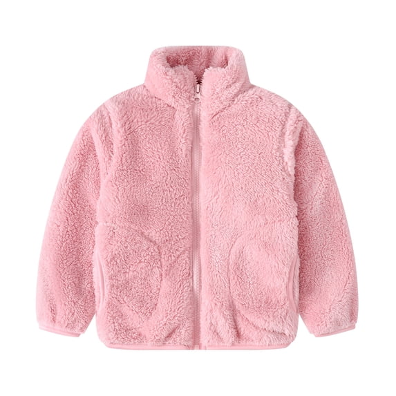 SHENGXINY Kids Girls Sherpa Fleece Jacket Stand Collar Soft Fall Winter Warm Cute Long Sleeve Full Zip Daily Coat Outwear Pink 4 Years