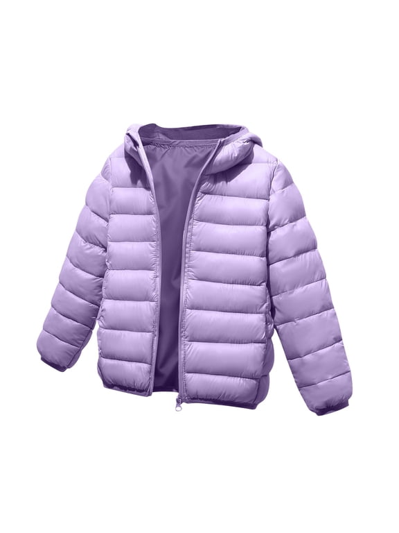 Kids Hooded Quilted Puffer Jacket Insulated Easy to Fold Active Lightweight Cozy Comfy Winter Warm Coat for Kids Girls Purple 8 Years