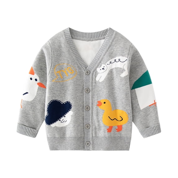 SHENGXINY Kids Print Sweater Cardigan Boys V Neck Versatile Outer Warm Knit Jacket Button Down Long Sleeve Fall Outwear Gray 4 Years