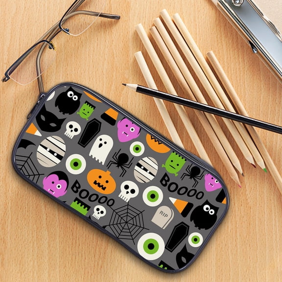SHENGXINY Large Capacity Pencil Case, Pencil Pouch Halloween Print Stylish Stationery Organizer Multicolor