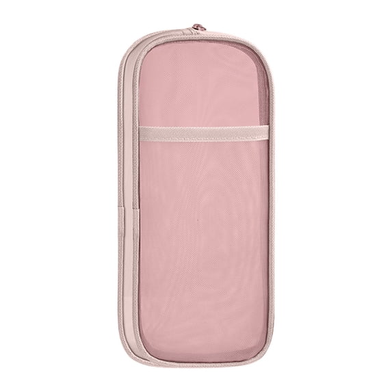 SHENGXINY Large Pencil Case, Pencil Pouch Double-Layer Mesh Transparent Portable Handheld Storage Organizer Pink