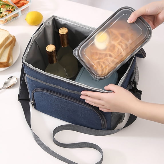 SHENGXINY Lunch Box for Women Men, Large Capacity Bag with Adjustable Strap for Office and Hiking Navy