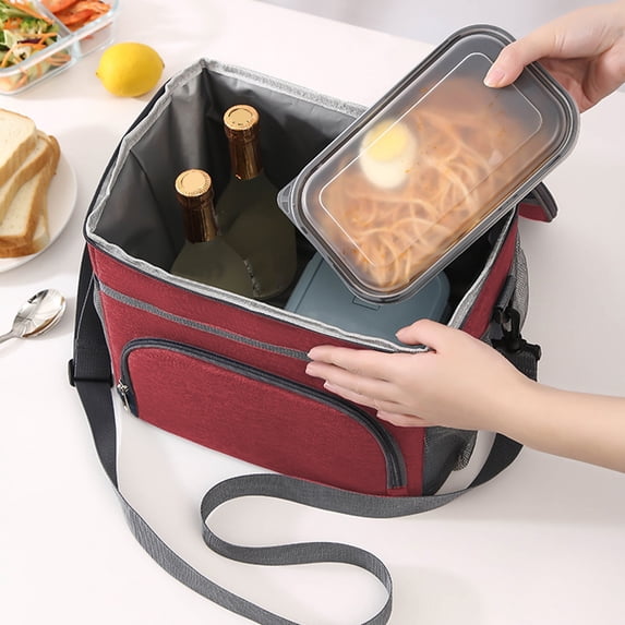 SHENGXINY Lunch Box for Women Men, Large Capacity Bag with Adjustable Strap for Office and Hiking Wine
