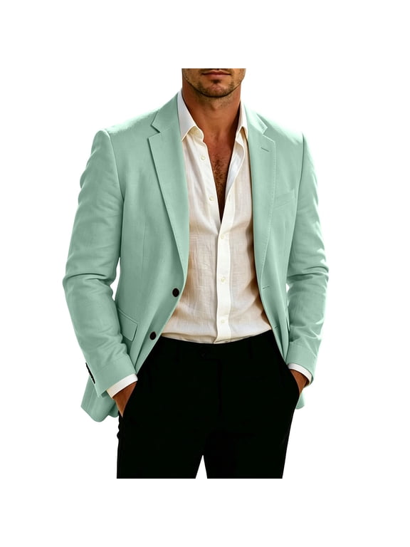 Men's Business Blazer Classic Two Button Relaxed Fit Notch Collar Suit Jacket Wedding Party Prom Work Outwear Mint Green M