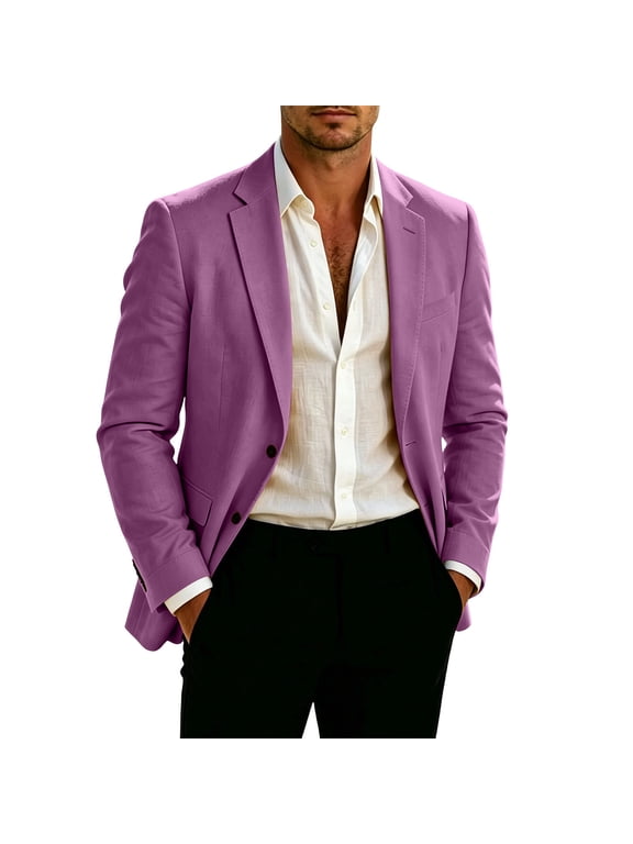 Men's Business Blazer Classic Two Button Relaxed Fit Notch Collar Suit Jacket Wedding Party Prom Work Outwear Purple M