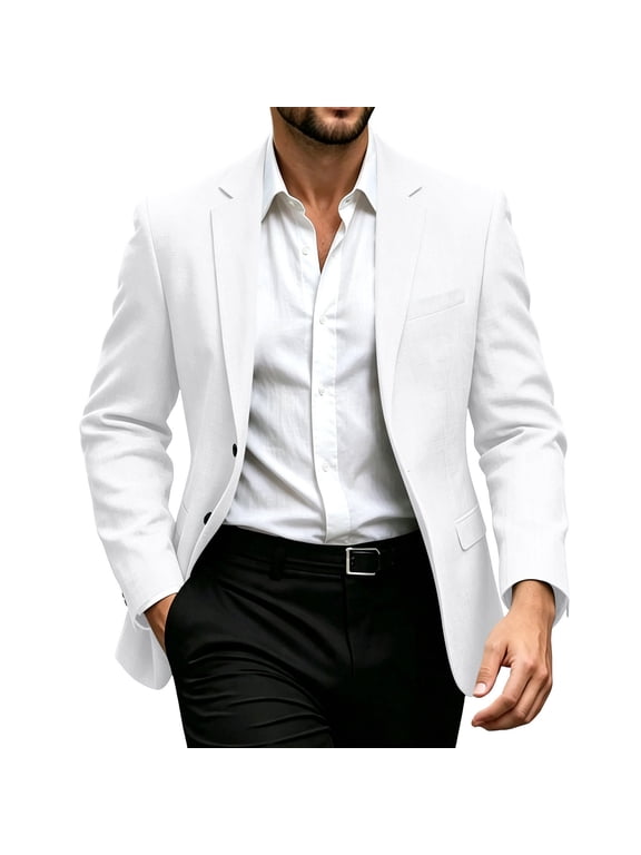 Men's Business Blazer Classic Two Button Relaxed Fit Notch Collar Suit Jacket Wedding Party Prom Work Outwear White XL