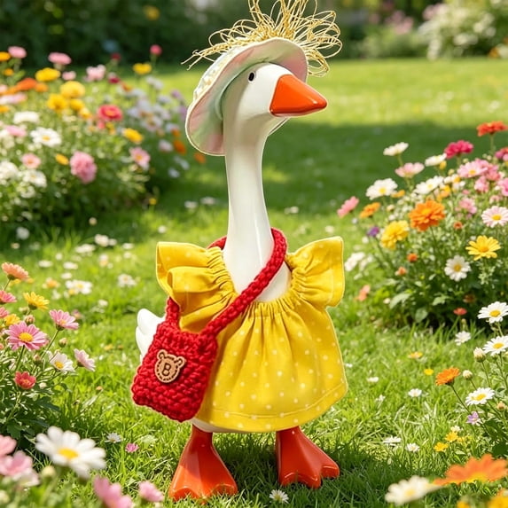 SHENGXINY Desk Goose Outfit, Hat Dress Handbag Summer Set Goose Clothes for Tabletop Entryway Home Decor