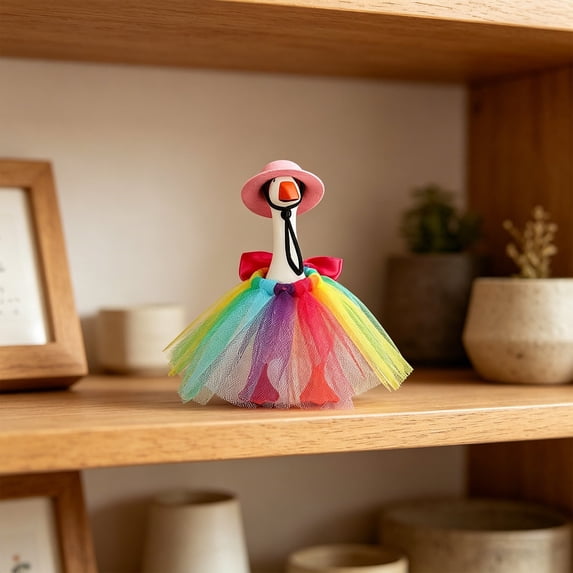 SHENGXINY Mini Porch Goose Outfit 7 Inch Small Duck Statue Dress Up Set with Hat Mardi Gras Style Accessories