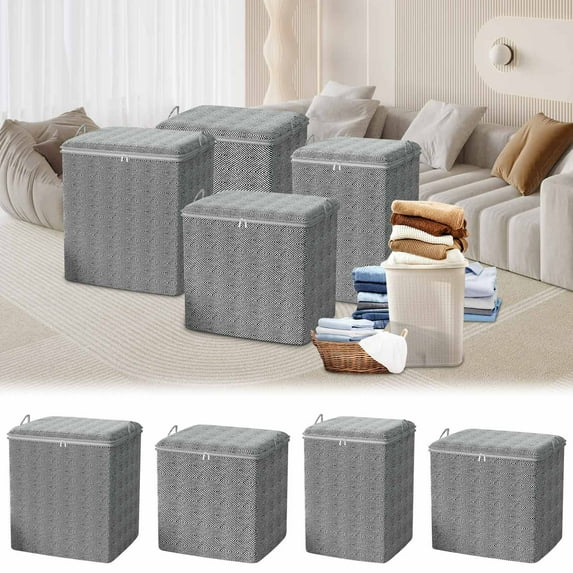 SHENGXINY Non Woven Stuffedl Storage Box with Zipper, Moving Quilt Storage Bag for Bedding, Quilt, Shoes, Makeup, Blanket Gray 17.72x21.65x22in