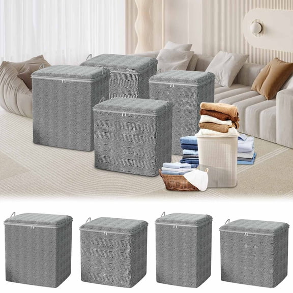 SHENGXINY Non Woven Stuffedl Storage Box with Zipper, Moving Quilt Storage Bag for Bedding, Quilt, Shoes, Makeup, Blanket Gray 19.6x15.7x19.6in