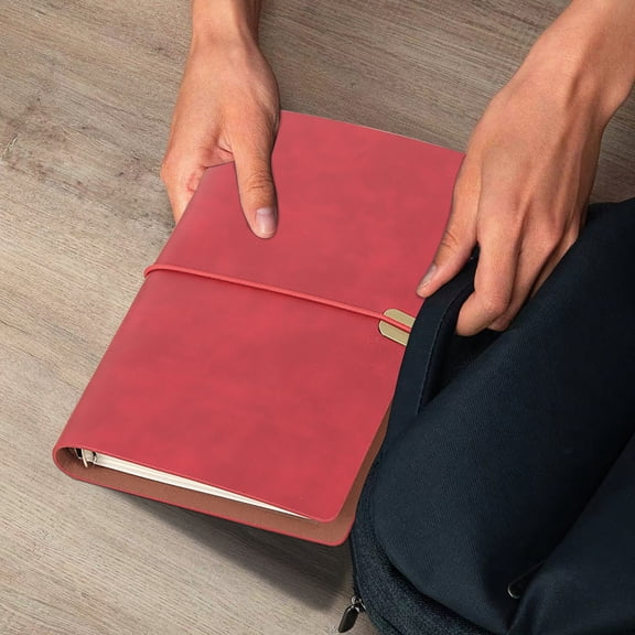 SHENGXINY Notebooks for Work A5 Soft Leather Loose Leaf Binder Notebook Replaceable Inner Paper Strap Closure Diary for Office