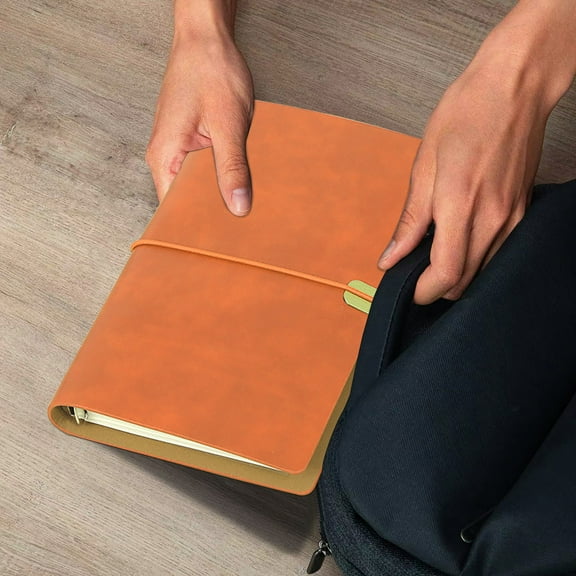 SHENGXINY Notebooks for Work A5 Soft Leather Loose Leaf Binder Notebook Replaceable Inner Paper Strap Closure Diary for Office