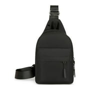 SHENGXINY Oxford Cloth Sling Bag Belt Backpack Chest Bag Black Crossbody Backpack with Headphone Hole Strap Backpack for Outdoor Hiking