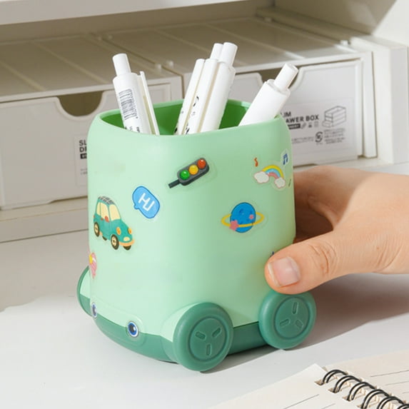 SHENGXINY Pen Holder for Desk Cute, Cute Car Shape Desktop Organizer, Interesting High-Value Stationery Bucket for Desktop Decoration and Storage Green