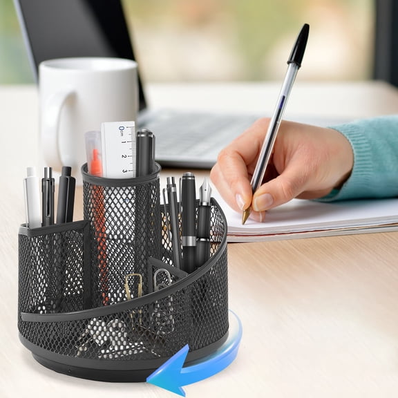 SHENGXINY Pen Holder for Desk, 360 Degree Rotating Pen Container, Stable Pen Bucket with Practical Desktop Storage Solution for Office and Home Black