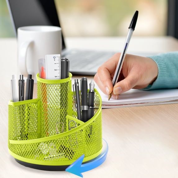 SHENGXINY Pen Holder for Desk, 360 Degree Rotating Pen Container, Stable Pen Bucket with Practical Desktop Storage Solution for Office and Home Green