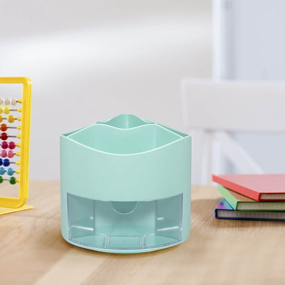 SHENGXINY Pen Holder for Desk, Transparent Drawer Rotating Stationery Storage, Stylish Large Capacity Pen Organizer for Office Desktop Blue