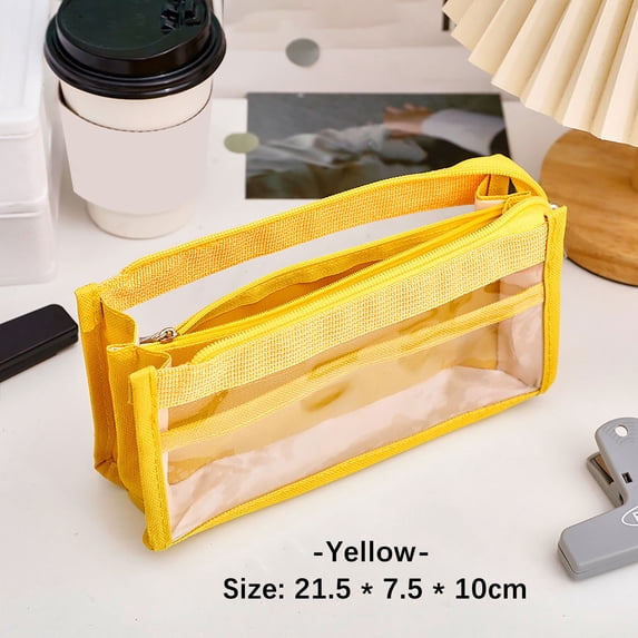 SHENGXINY Pencil Case, Large Capacity Pencil Pouch Transparent Visible Desktop Stationery Organizer Yellow