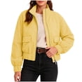 thumbnail image 1 of SHENGXINY Plaid Jacket for Women Stand Collar Zip Up Cropped Outwear with Pockets Checkered Casual Long Sleeve Winter Fall Coat Yellow 2XL, 1 of 6