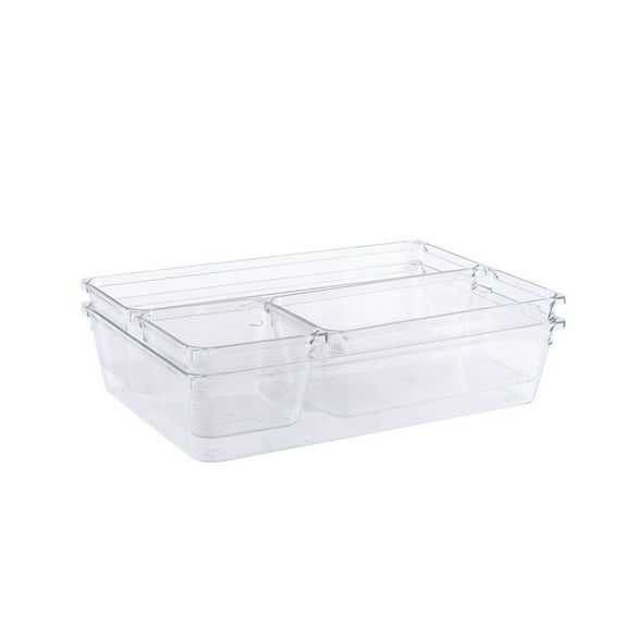 SHENGXINY Plastic Boxes For Storage 4Pcs Clearance 4Pcs Transparent Plastic Stackable Storage Box Multi-Size Dressing Table Storage Box Clear